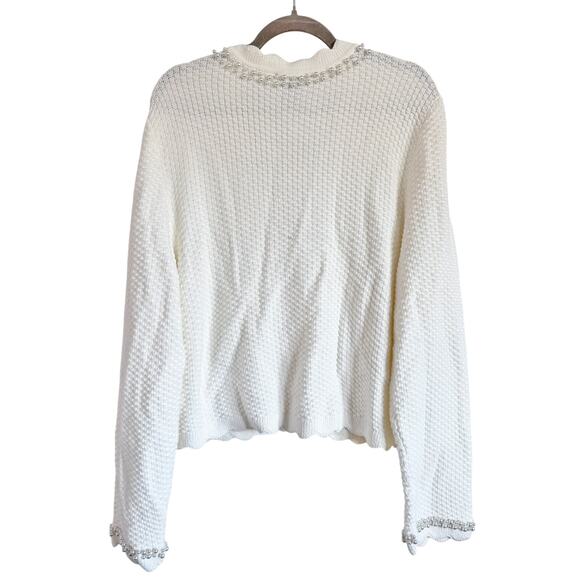 AQUA BLOOMINGDALES FAUX PEARL EMBELLISHED CARDIGAN - Picture 8 of 8